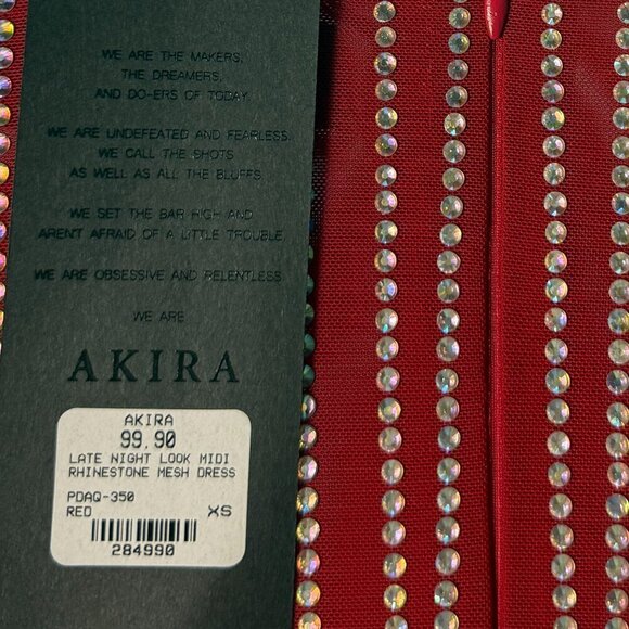 Akira Late Night Look Midi Rhinestone Mesh Dress - Red (XS) Brand New With Tags - Picture 6 of 11